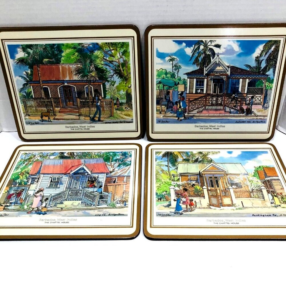 VTG Barbados Chattel Houses Place Mats Set of 4 Cork Pimpernel‎ NEW 7.5 x 8.5